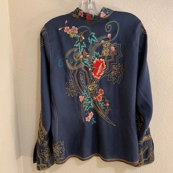 Johnny Was Dark Blue Floral Embroidered Top - Picture 2 of 8